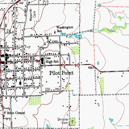 Topographic Map of City of Pilot Point, TX