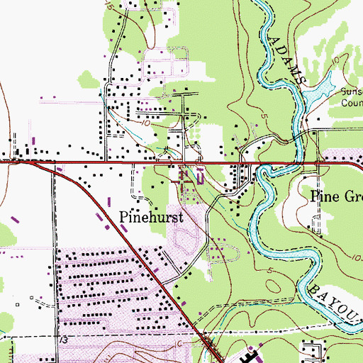 Topographic Map of City of Pinehurst, TX