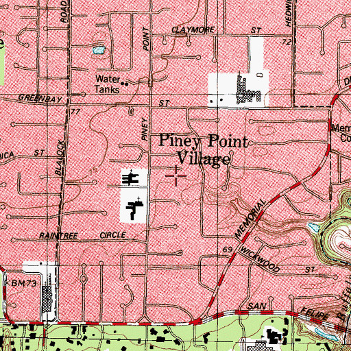 Topographic Map of City of Piney Point Village, TX