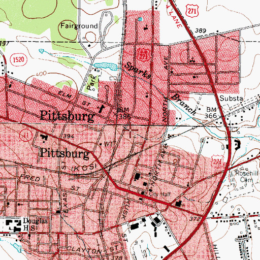 Topographic Map of City of Pittsburg, TX