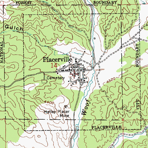 Topographic Map of City of Placerville, ID