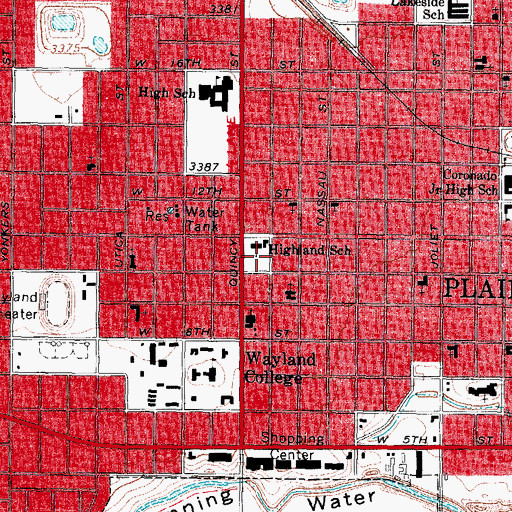 Topographic Map of City of Plainview, TX