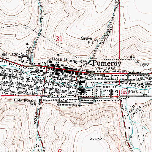 Topographic Map of City of Pomeroy, WA