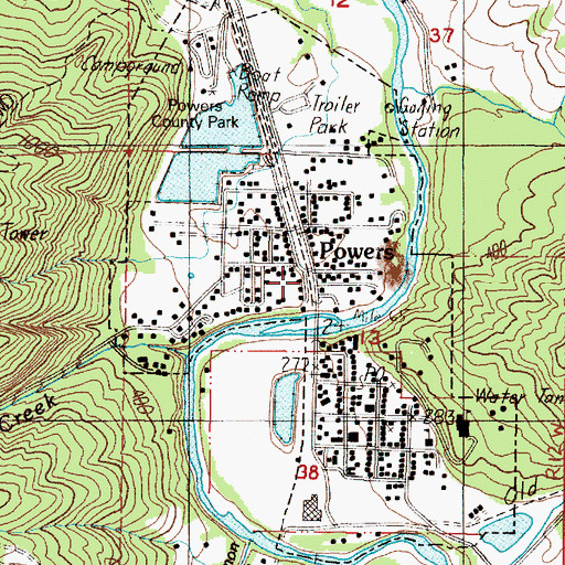 Topographic Map of City of Powers, OR