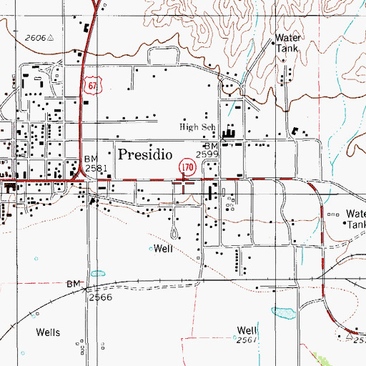 Topographic Map of City of Presidio, TX