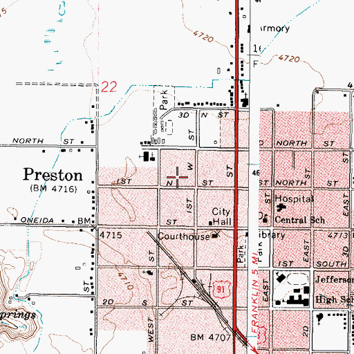 Topographic Map of City of Preston, ID
