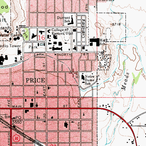 Topographic Map of City of Price, UT