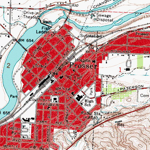 Topographic Map of City of Prosser, WA