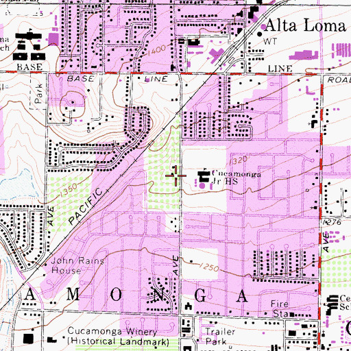 Topographic Map of Cucamonga Middle School, CA