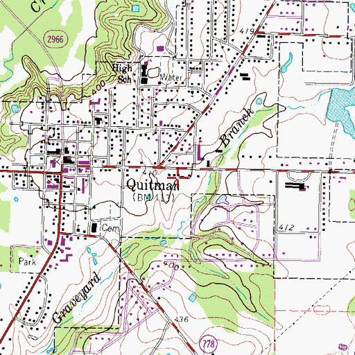 Topographic Map of City of Quitman, TX