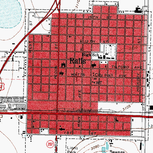 Topographic Map of City of Ralls, TX