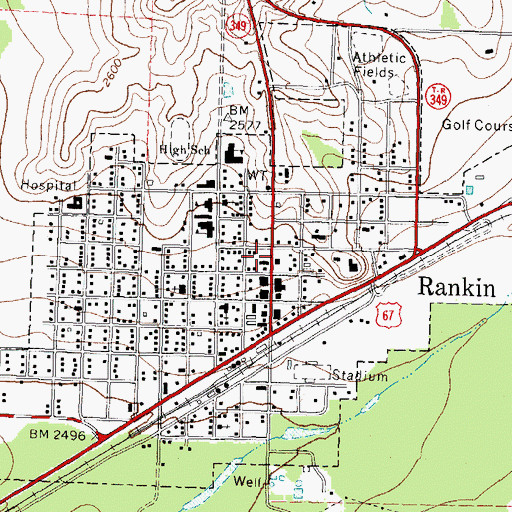 Topographic Map of City of Rankin, TX