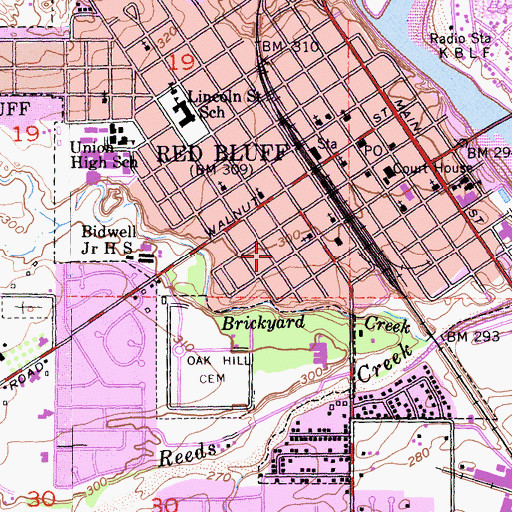 Topographic Map of City of Red Bluff, CA