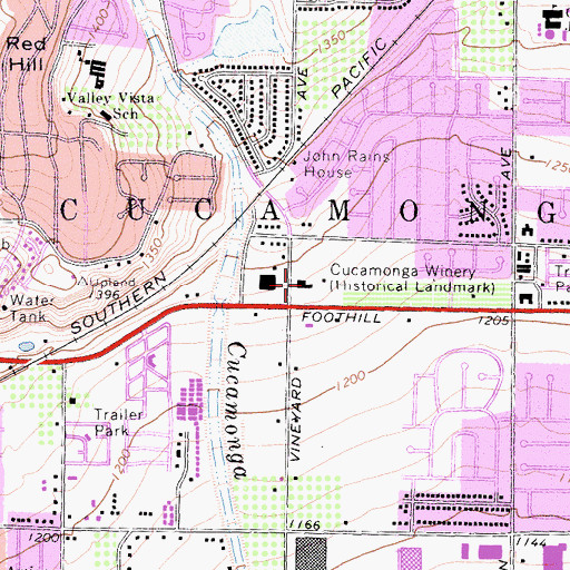 Topographic Map of Cucamonga Winery Historical Landmark, CA
