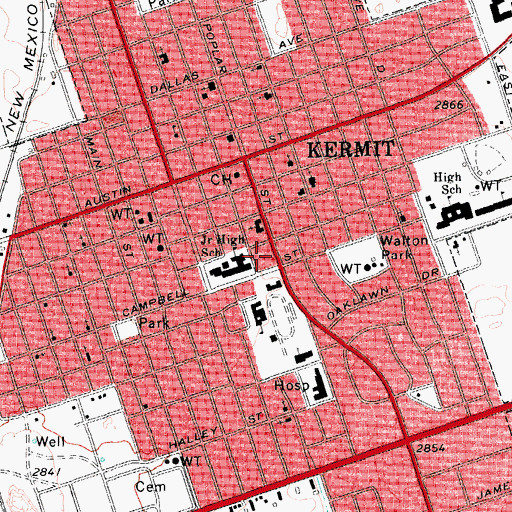 Topographic Map of City of Kermit, TX