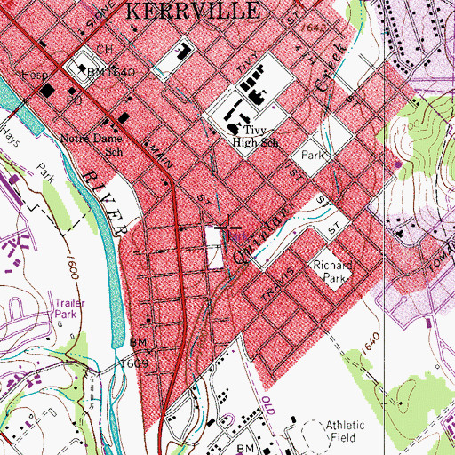 Topographic Map of City of Kerrville, TX