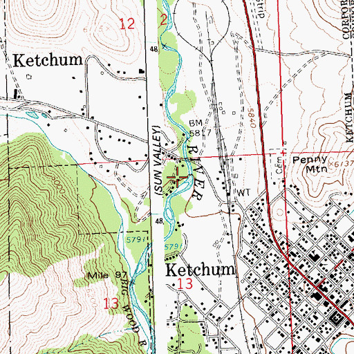 Topographic Map of City of Ketchum, ID