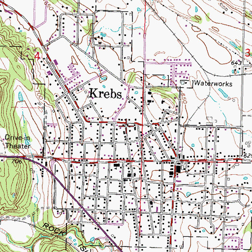 Topographic Map of City of Krebs, OK