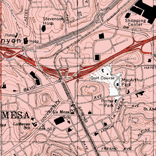 Topographic Map of City of La Mesa, CA