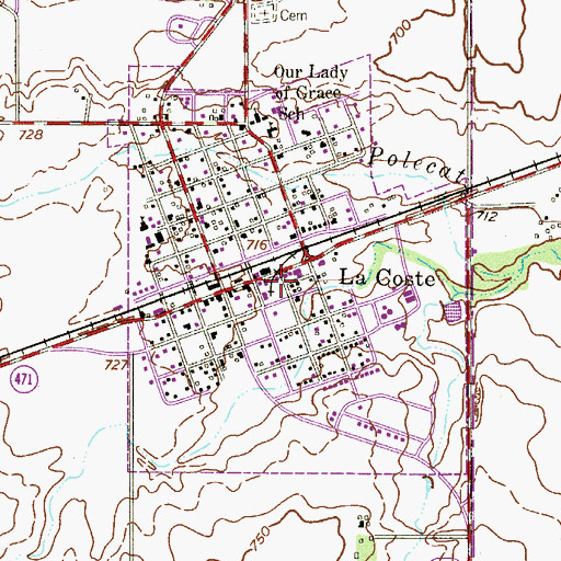 Topographic Map of City of LaCoste, TX