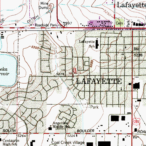 Topographic Map of City of Lafayette, CO