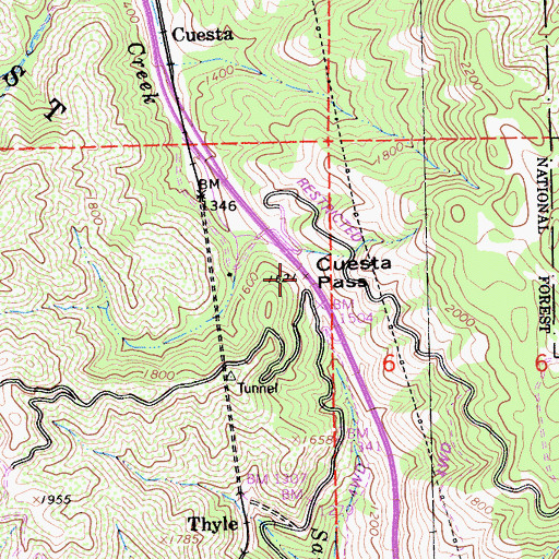 Topographic Map of Cuesta Pass, CA