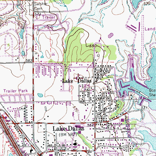 Topographic Map of City of Lake Dallas, TX