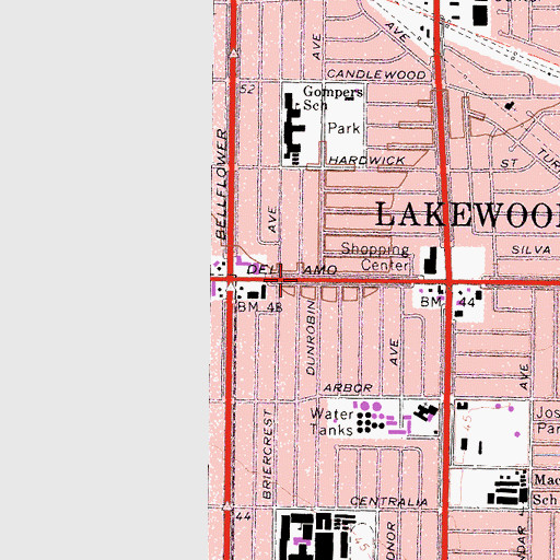 Topographic Map of City of Lakewood, CA