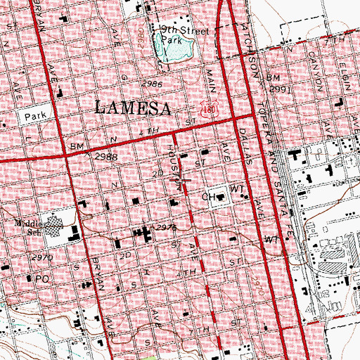 Topographic Map of City of Lamesa, TX