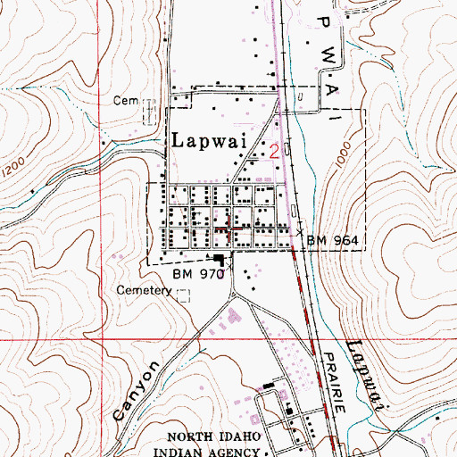 Topographic Map of City of Lapwai, ID