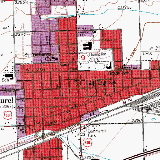 Topographic Map of City of Laurel, MT
