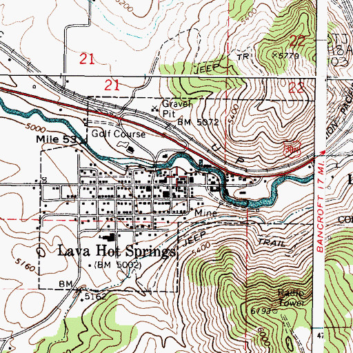 Topographic Map of City of Lava Hot Springs, ID