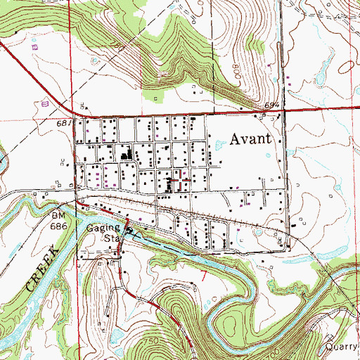 Topographic Map of Town of Avant, OK