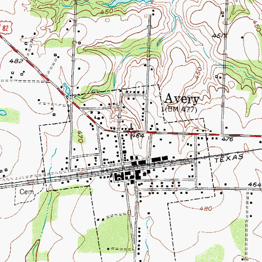 Topographic Map of Town of Avery, TX