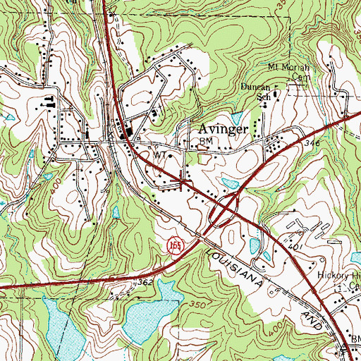 Topographic Map of Town of Avinger, TX
