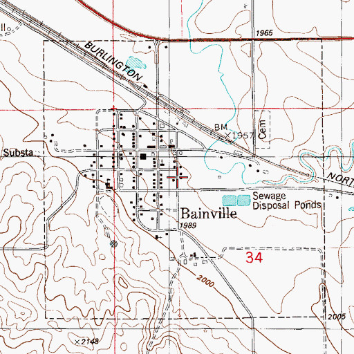 Topographic Map of Town of Bainville, MT