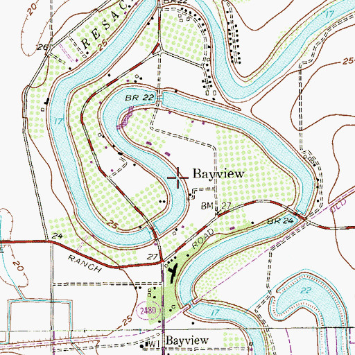 Topographic Map of Town of Bayview, TX