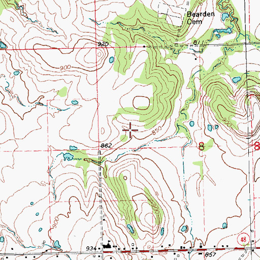 Topographic Map of Town of Bearden, OK