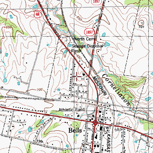 Topographic Map of Town of Bells, TX