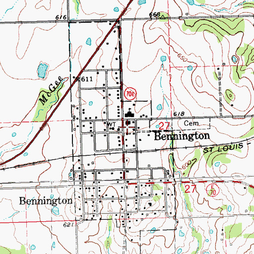 Topographic Map of Town of Bennington, OK