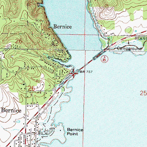 Topographic Map of Town of Bernice, OK