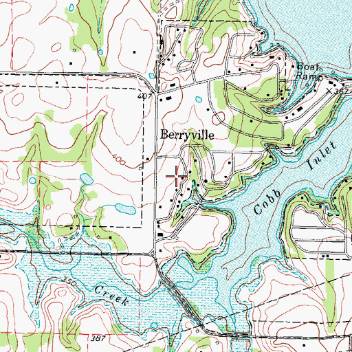 Topographic Map of Town of Berryville, TX