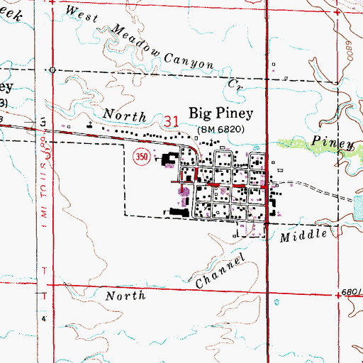 Topographic Map of Town of Big Piney, WY