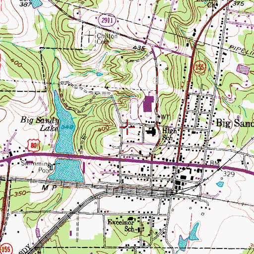 Topographic Map of Town of Big Sandy, TX