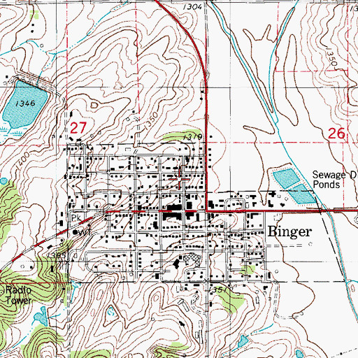 Topographic Map of Town of Binger, OK