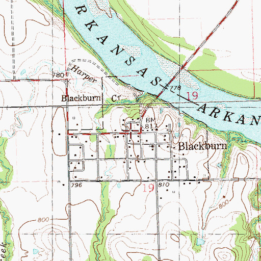 Topographic Map of Town of Blackburn, OK