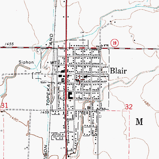Topographic Map of Town of Blair, OK