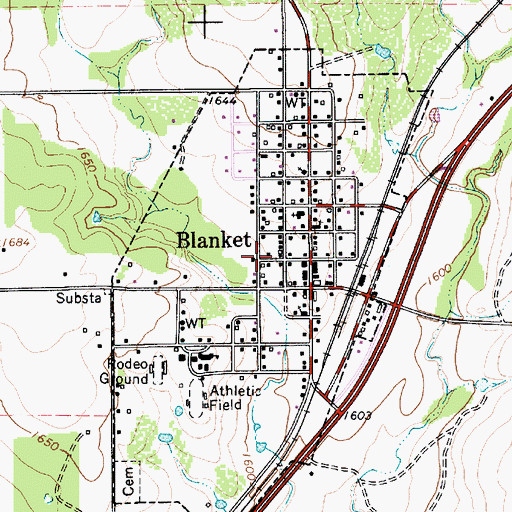 Topographic Map of Town of Blanket, TX