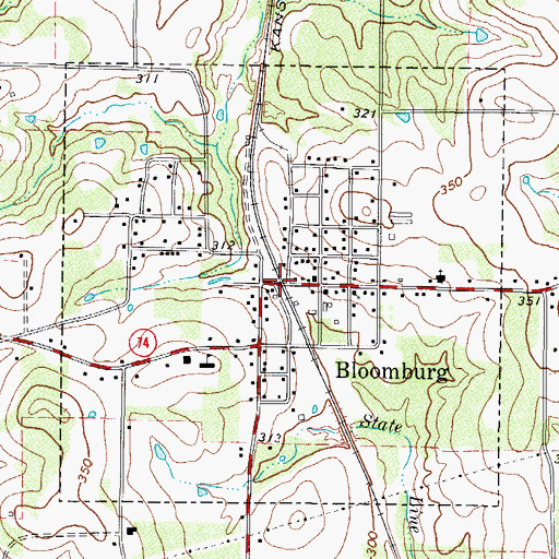 Topographic Map of Town of Bloomburg, TX