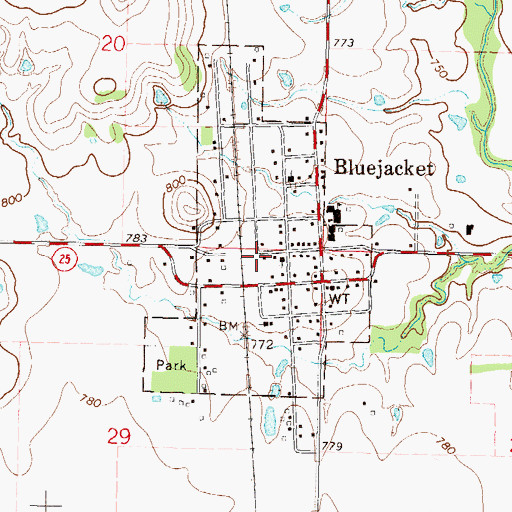 Topographic Map of Town of Bluejacket, OK